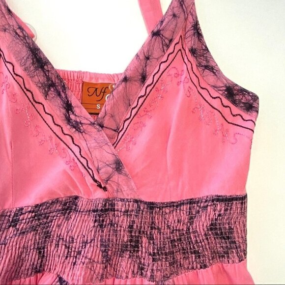 Pink mini dress  with empire waist and embroidery, sleeveless - Picture 1 of 16